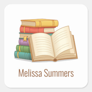 Adesivo Quadrado Pilha de livros e de livro aberto