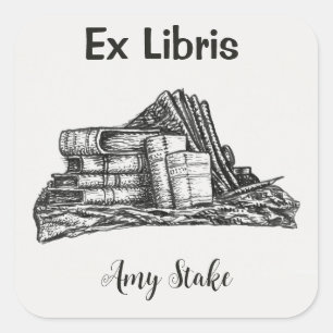 Adesivo Quadrado Pilha de Livros Editável