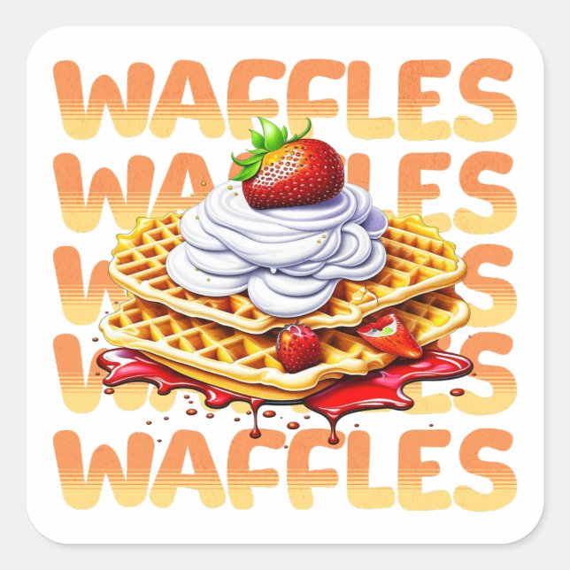 Adesivo Quadrado Pilha de waffles cobertas em morangos (Frente)