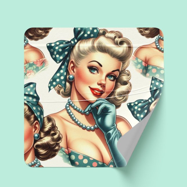 Adesivo Quadrado Pin-up Clássico Fofo Retrô (Criador carregado)