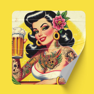Adesivo Quadrado Pin-up da cerveja Vintage