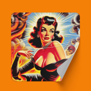Adesivo Quadrado Pin-up Diabólica Retro