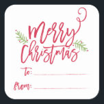 Adesivo Quadrado Pincel Moderno Escrita Brilhante Pincel com Presen<br><div class="desc">Faça uma declaração impressionante nesta temporada de festas com este adesivo de presente de na moda com "Feliz Natal" em uma letra de script de pincel. Compre nossa loja online para mais peças neste design!</div>