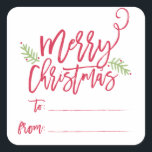 Adesivo Quadrado Pincel Moderno Escrita Brilhante Pincel com Presen<br><div class="desc">Faça uma declaração impressionante nesta temporada de festas com este adesivo de presente de na moda com "Feliz Natal" em uma letra de script de pincel. Compre nossa loja online para mais peças neste design!</div>