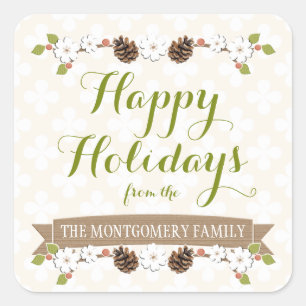 Adesivo Quadrado Pine Cone e Flor Laurel com Berries