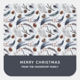 Adesivo Quadrado Pine Cones & Pine Agulha Padrão de Natal