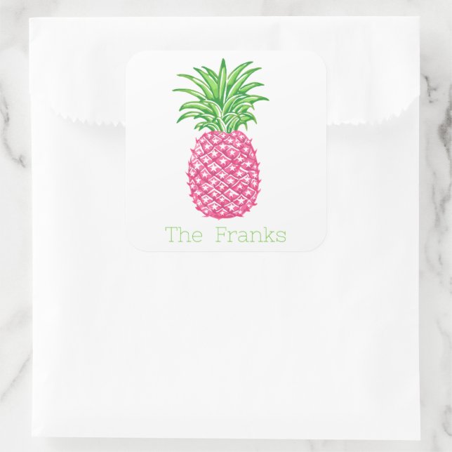 Adesivo Quadrado Pineapple Estrelas Rosa Personalizadas  (Bolsa)