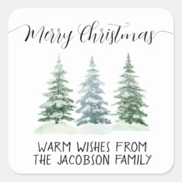 Adesivo Quadrado Pineiros Simples em Aquarela Feliz Natal