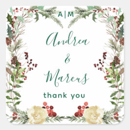 Adesivo Quadrado Pinery Winter Rosa Wedding Wreath