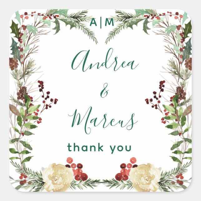 Adesivo Quadrado Pinery Winter Rosa Wedding Wreath (Frente)