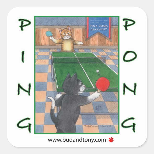 Adesivo Quadrado Ping Pong Cats Bud & Tony Sticker (Frente)