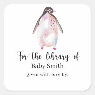 Adesivo Quadrado Pinguim - Biblioteca de Chuvinha de Bebê