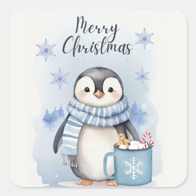 Adesivo Quadrado Pinguim bonito 3 (Frente)