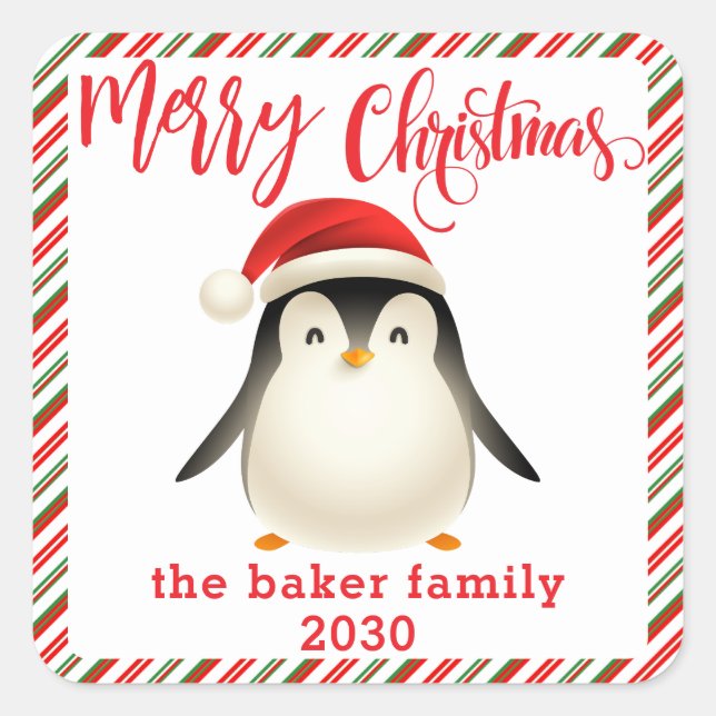 Adesivo Quadrado Pinguim Bonito com Natal (Frente)