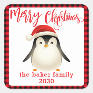 Adesivo Quadrado Pinguim Bonito com Natal