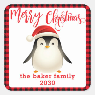 Adesivo Quadrado Pinguim Bonito com Natal