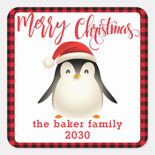 Adesivo Quadrado Pinguim Bonito com Natal (Frente)