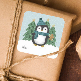 Adesivo Quadrado Pinguim bonito e pão de especiarias