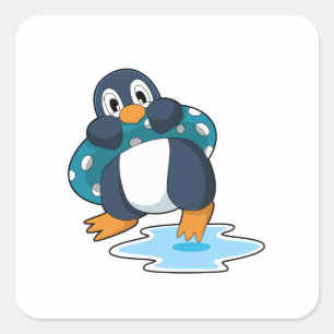 Adesivo Quadrado Pinguim com bóia salva-vidas