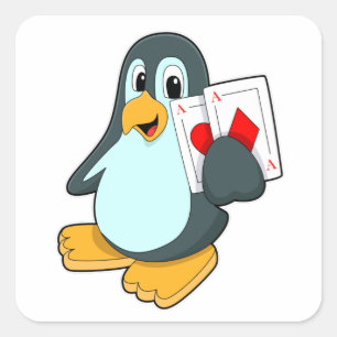 Adesivo Quadrado Pinguim com cartões Poker