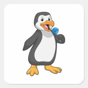 Adesivo Quadrado Pinguim com doces de pirulito