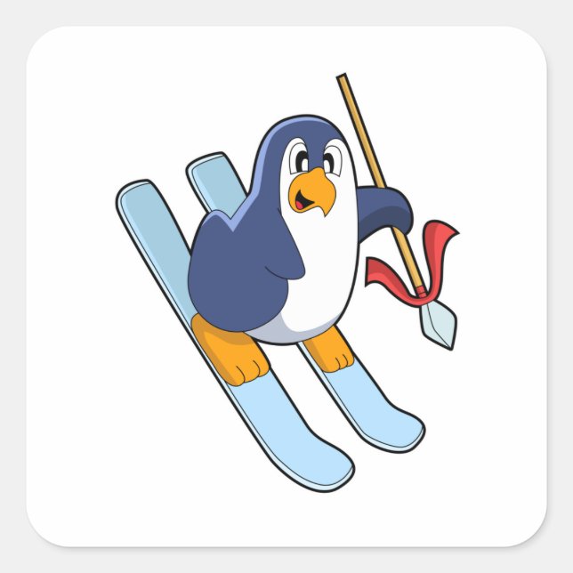 Adesivo Quadrado Pinguim com esqui (Frente)