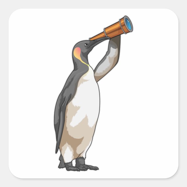 Adesivo Quadrado Pinguim com telescópio (Frente)