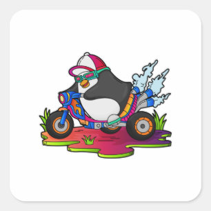 Adesivo Quadrado Pinguim como Biker com motocicleta