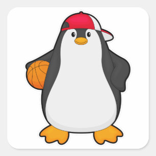 Adesivo Quadrado Pinguim como jogador de basquete com bola de basqu