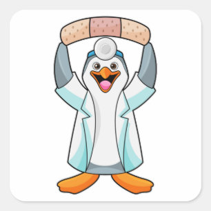 Adesivo Quadrado Pinguim como Médico com Plaster