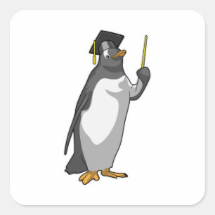 Adesivo Quadrado Pinguim como professor com ponteiro