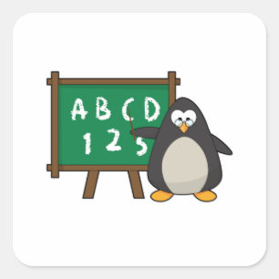 Adesivo Quadrado Pinguim como professor com quadro negro