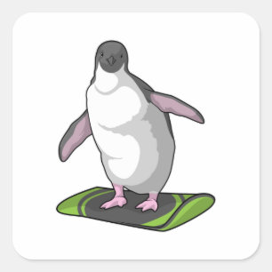 Adesivo Quadrado Pinguim como Snowboarder com Snowboard