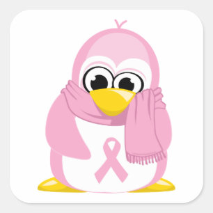 Adesivo Quadrado Pinguim cor-de-rosa do cancro da mama
