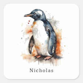 Adesivo Quadrado Pinguim de Cores Aquáticas, personalizado