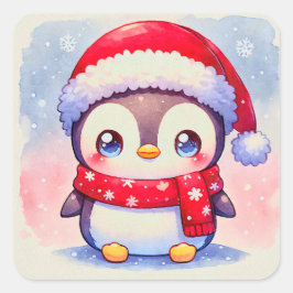 Adesivo Quadrado Pinguim de Natal bonito