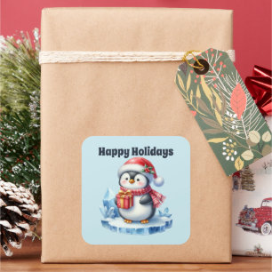 Adesivo Quadrado Pinguim de Natal Feliz