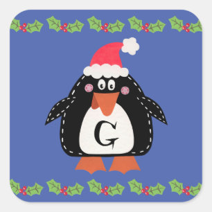Adesivo Quadrado Pinguim de Natal Gelado Personalizado