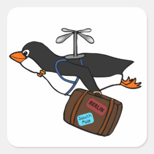 Adesivo Quadrado Pinguim de viagem do helicóptero do vôo com mala