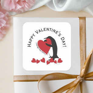 Adesivo Quadrado Pinguim e Coração Vermelho Feliz Dia dos Namorados