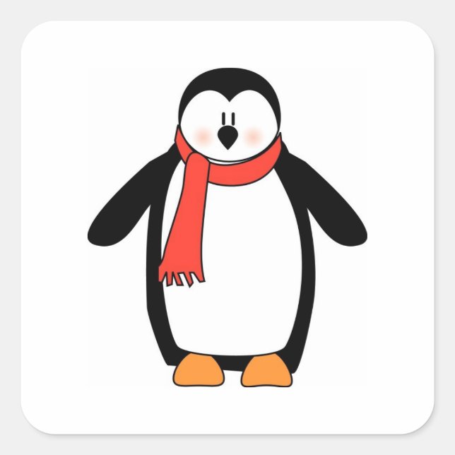 Adesivo Quadrado Pinguim embrulhado em Red Scarf (Frente)