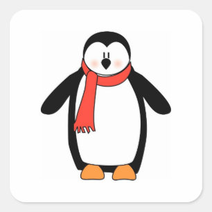 Adesivo Quadrado Pinguim embrulhado em Red Scarf