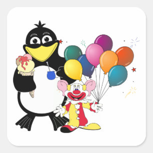 Adesivo Quadrado Pinguim engraçado e desenho de palhaços