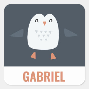 Adesivo Quadrado pinguim engraçado e festivo, crianças personalizad