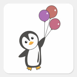 Adesivo Quadrado Pinguim Engraçado Voa Com Balões