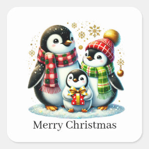 Adesivo Quadrado Pinguim Feliz de Natal personalizável