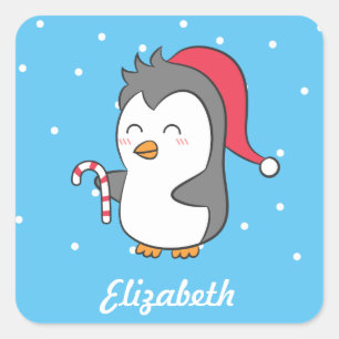 Adesivo Quadrado Pinguim Feliz Natal Cane Para Crianças