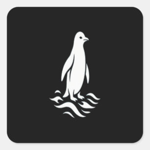 Adesivo Quadrado Pinguim Minimalista Arte Linha Inverno Onda Modern