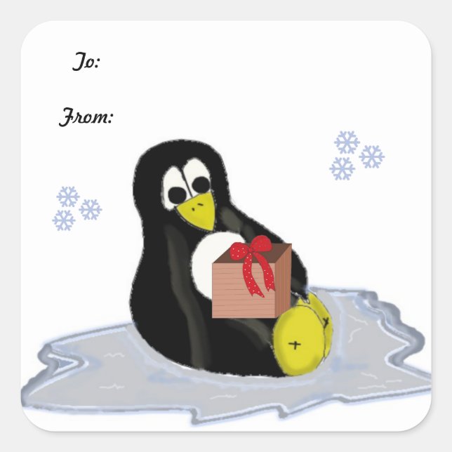 Adesivo Quadrado Pinguim no Bloco de Gelo (Frente)