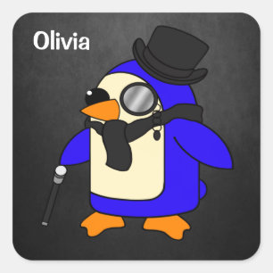 Adesivo Quadrado Pinguim-preto-na moda de-cartoon bonito